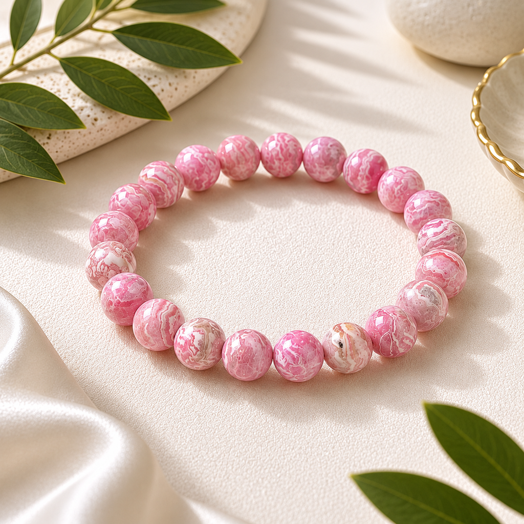 Rhodochrosite Round Bead Bracelet