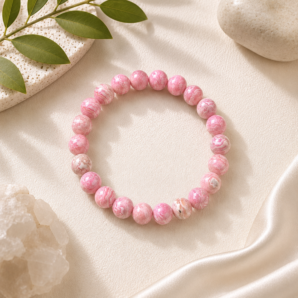 Rhodochrosite Round Bead Bracelet