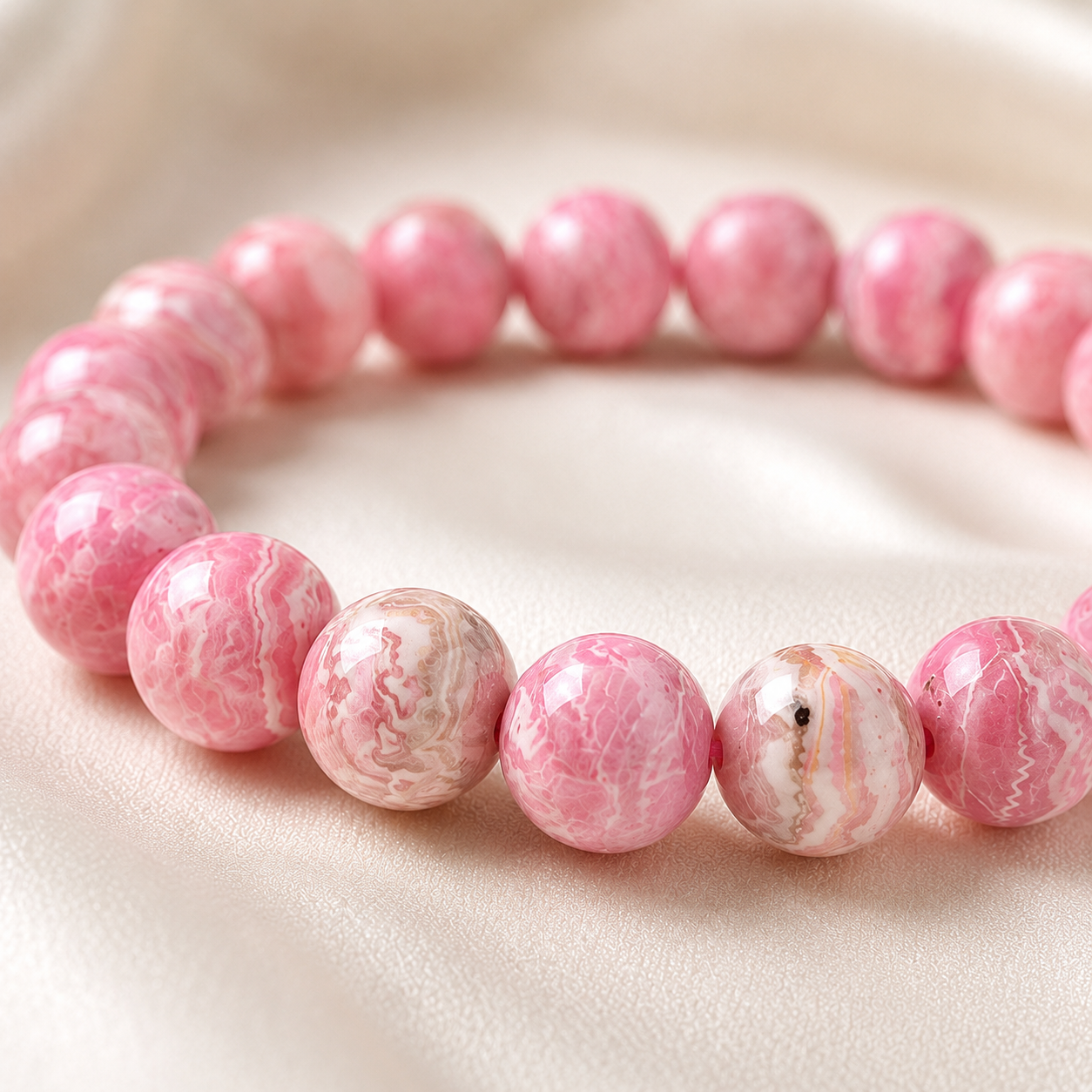 Rhodochrosite Round Bead Bracelet