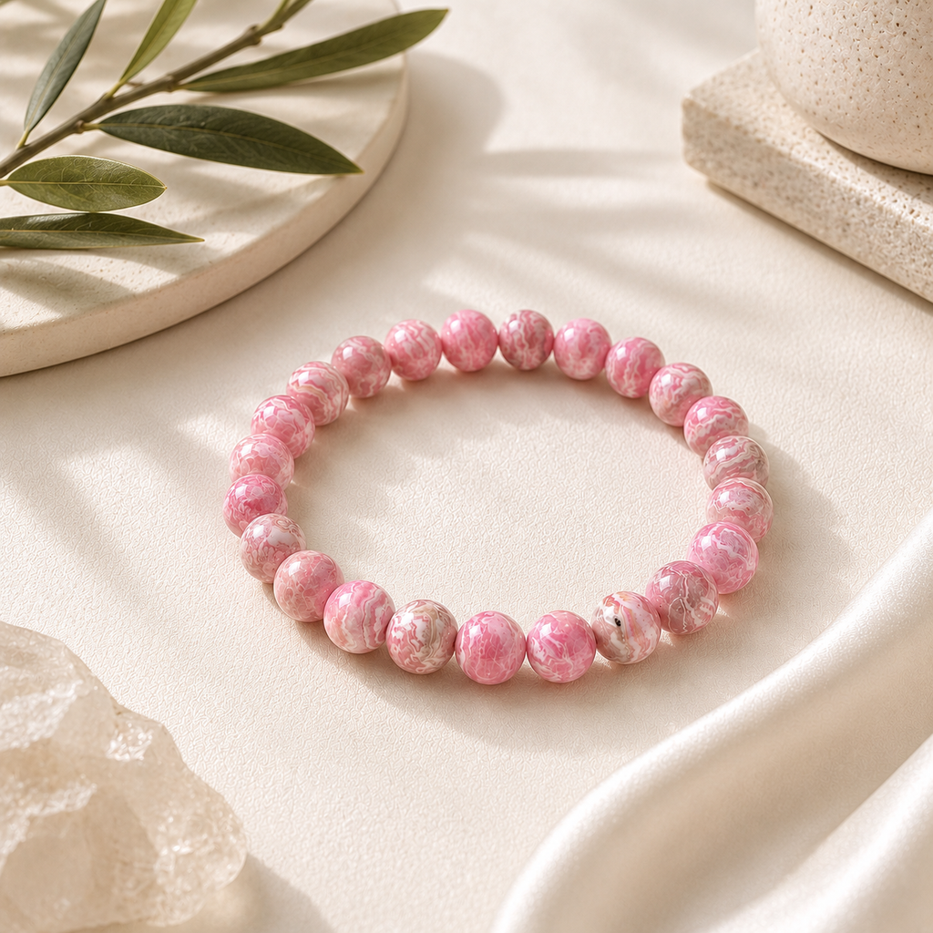 Rhodochrosite Round Bead Bracelet