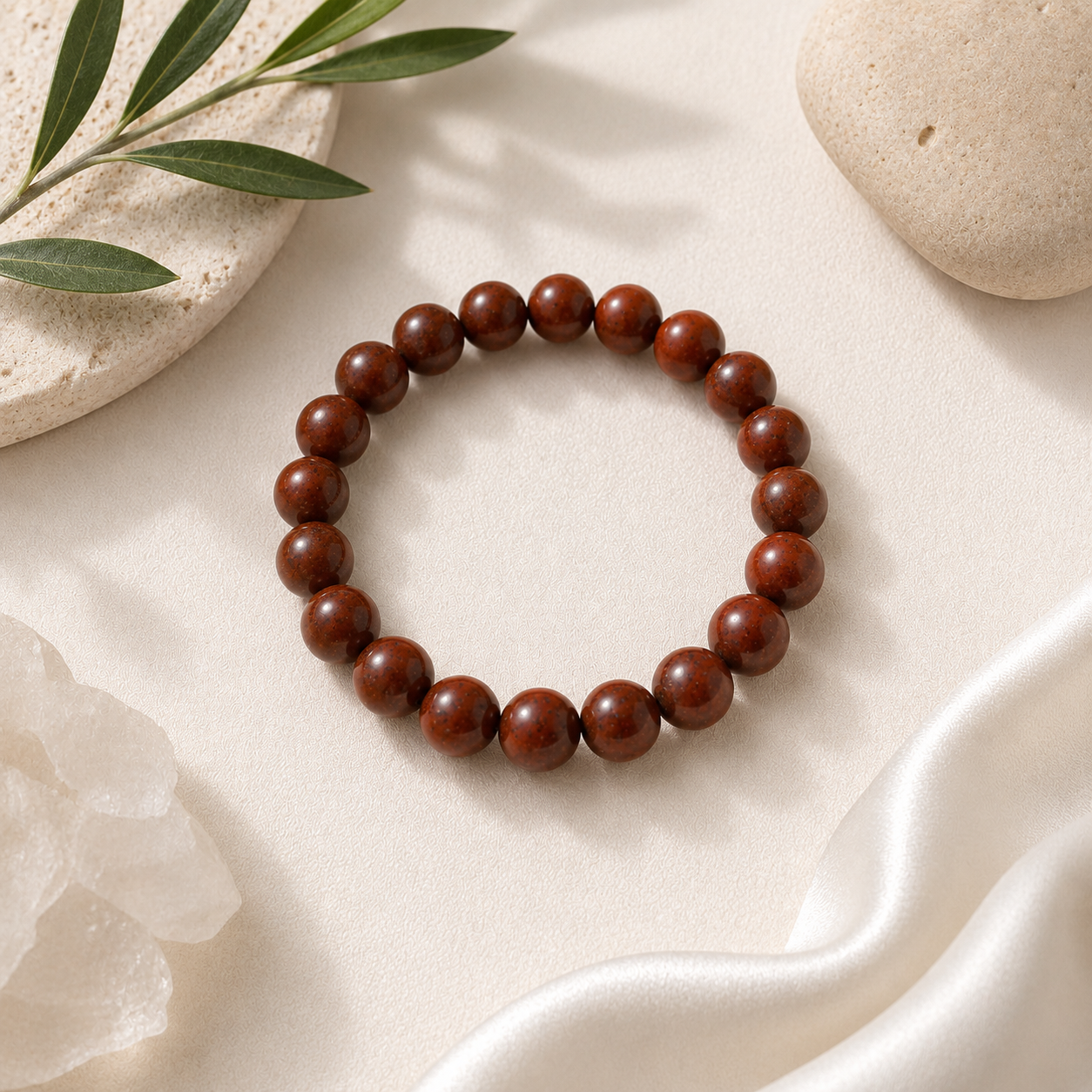 Red Jasper Round Bead Bracelet