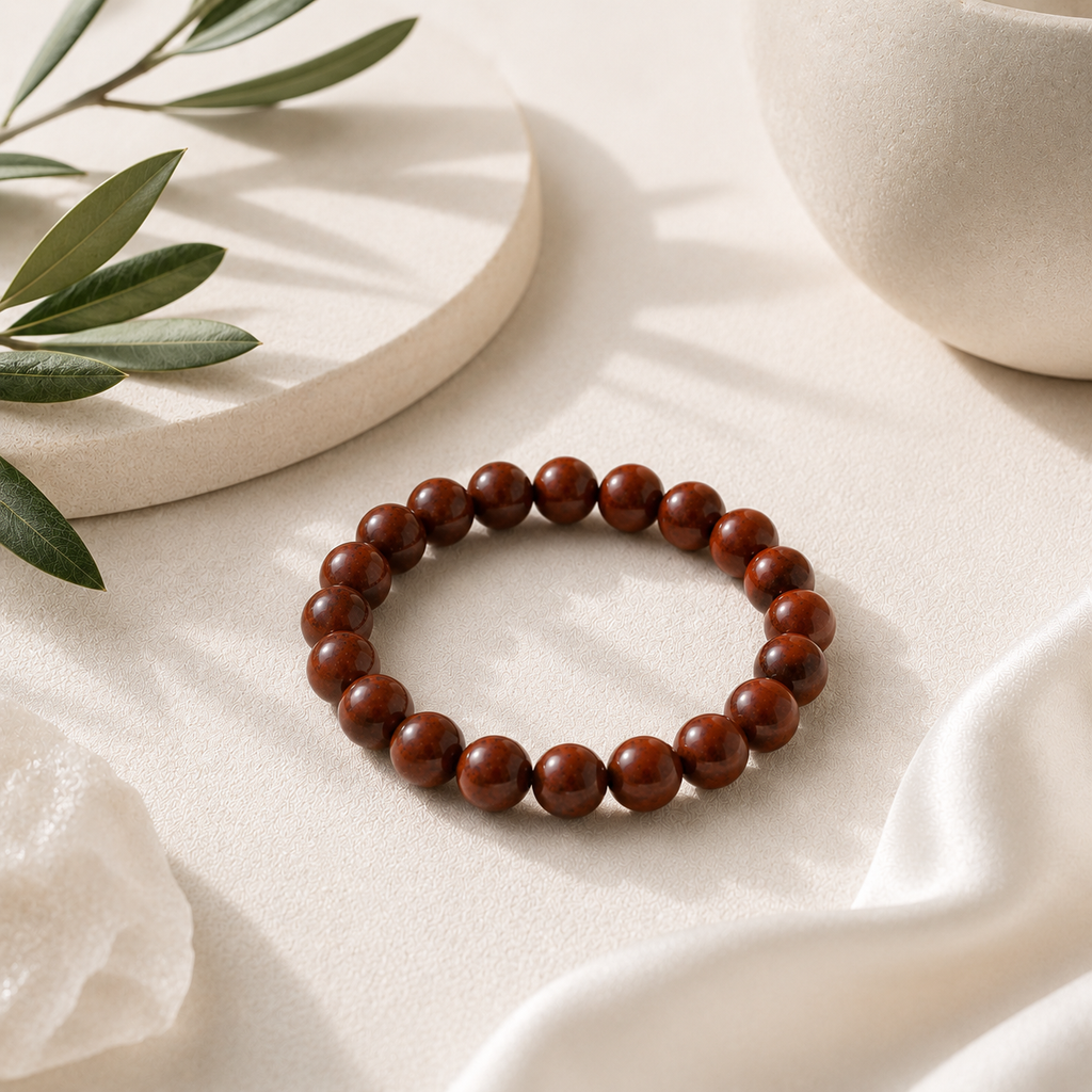 Red Jasper Round Bead Bracelet