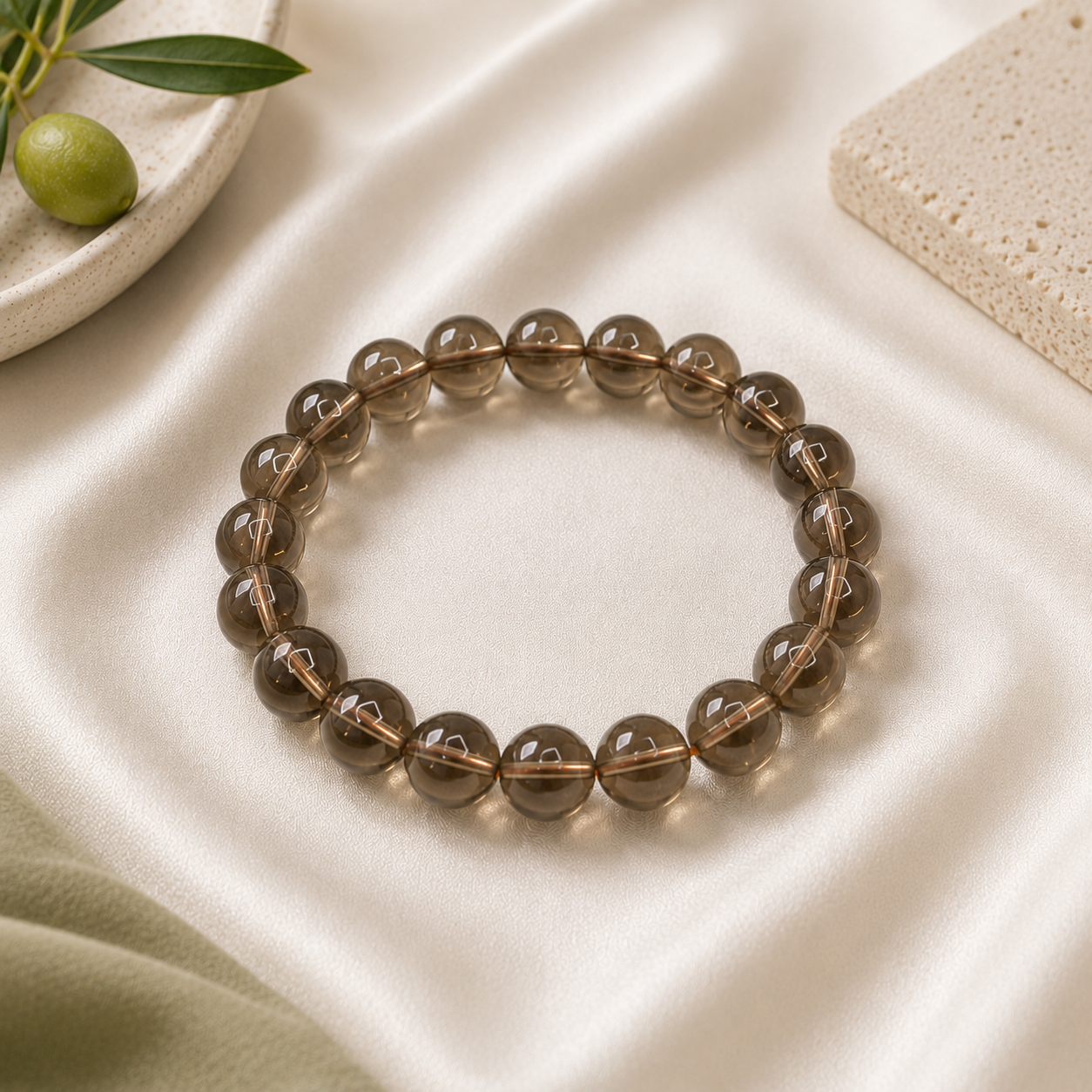 Smoky Quartz Round Bead Bracelet