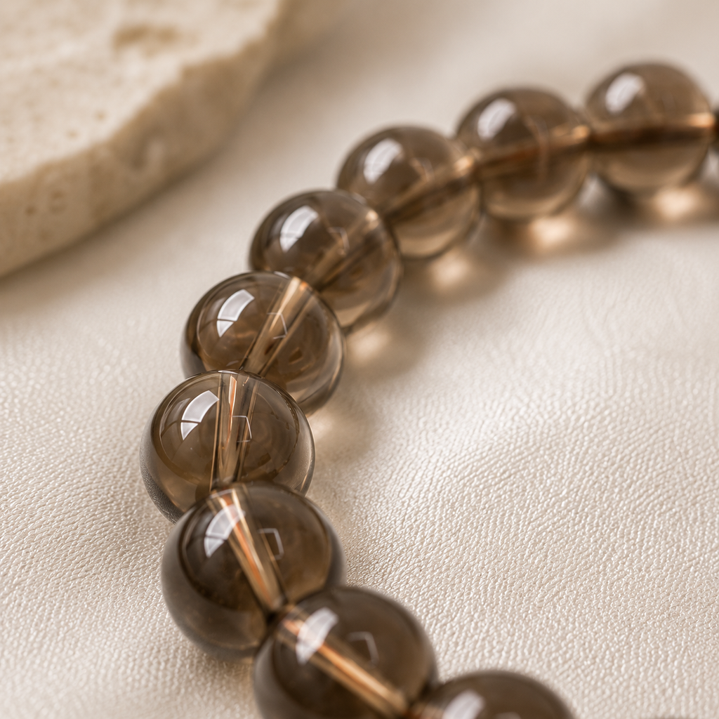 Smoky Quartz Round Bead Bracelet