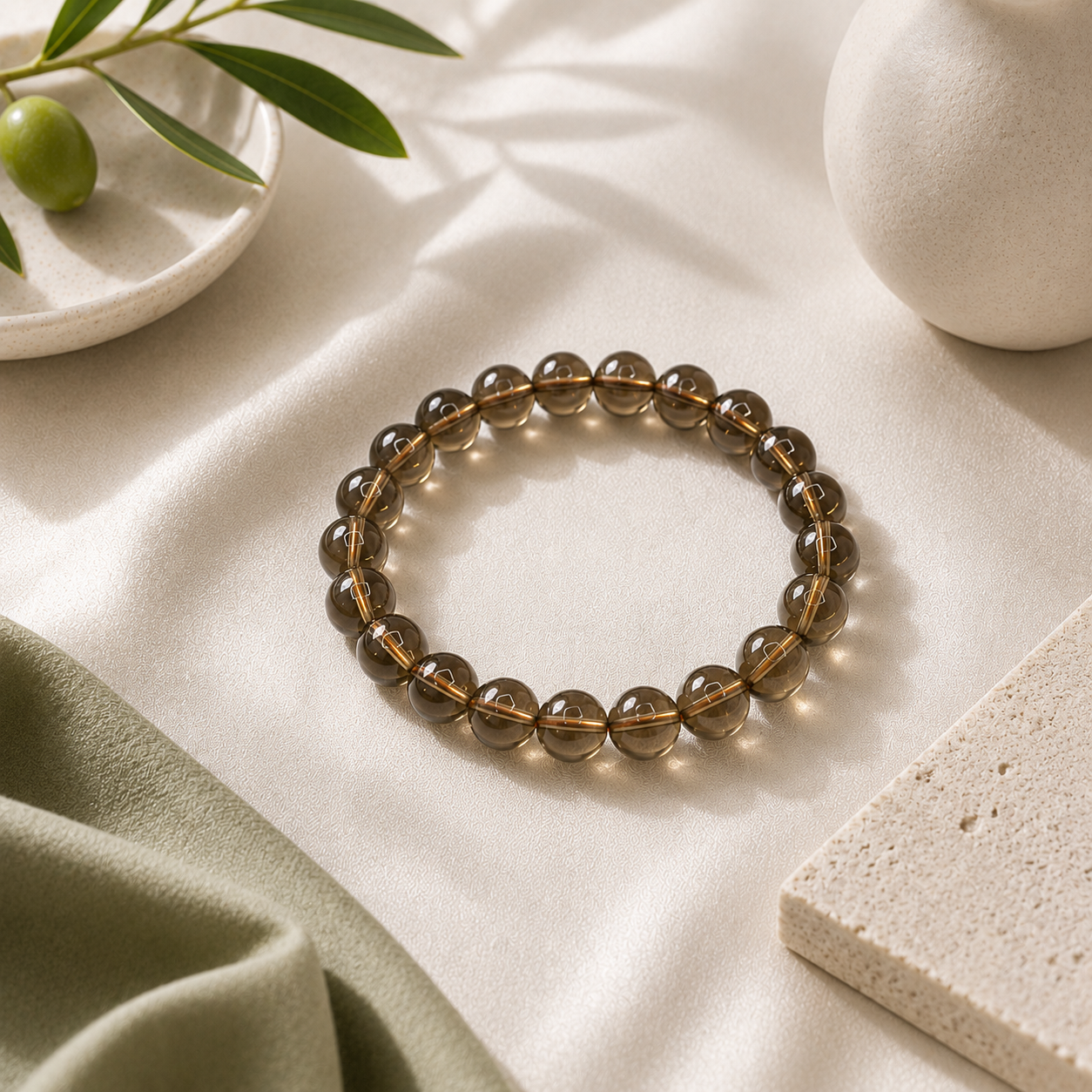 Smoky Quartz Round Bead Bracelet