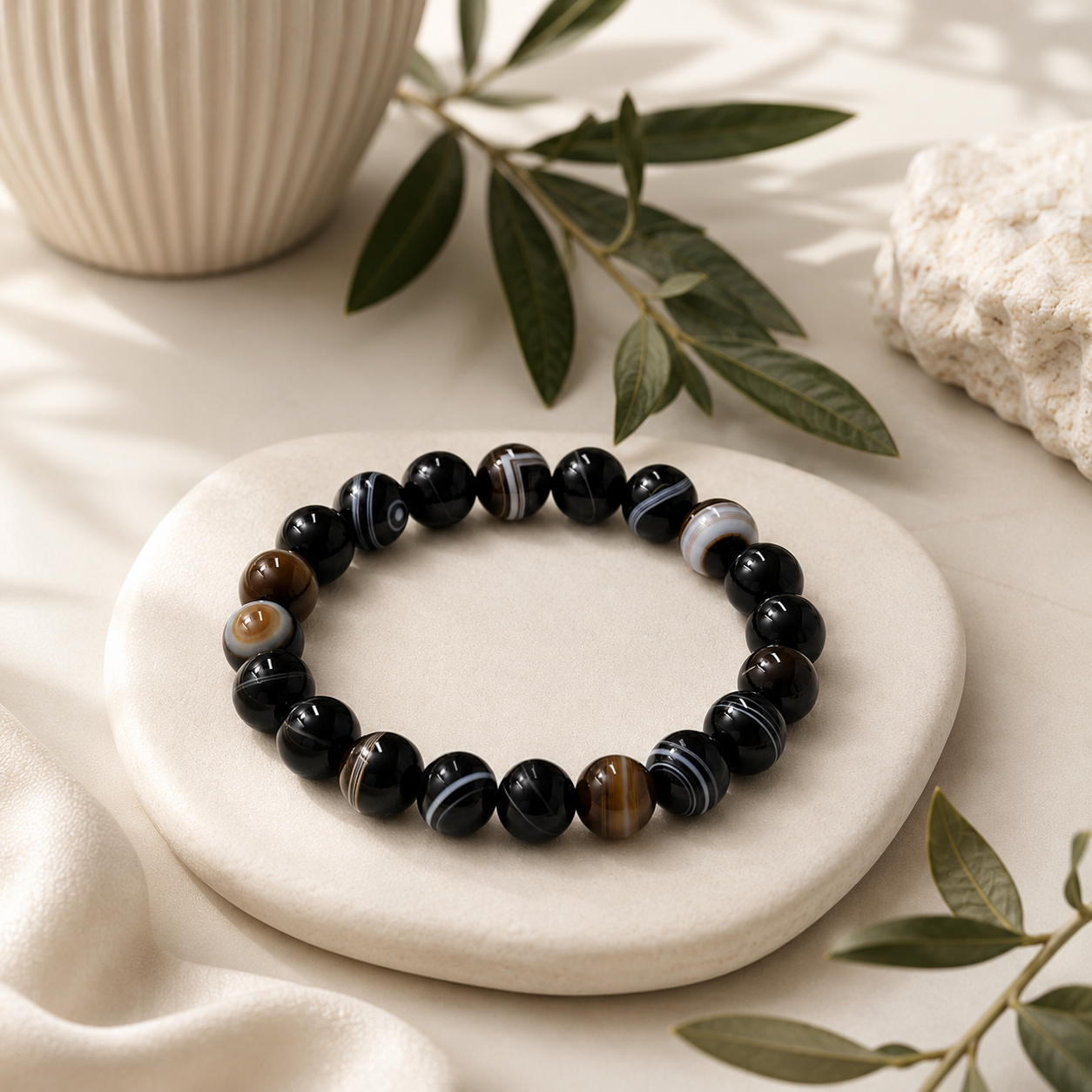 Agate (Sulemani) Round Bead Bracelet