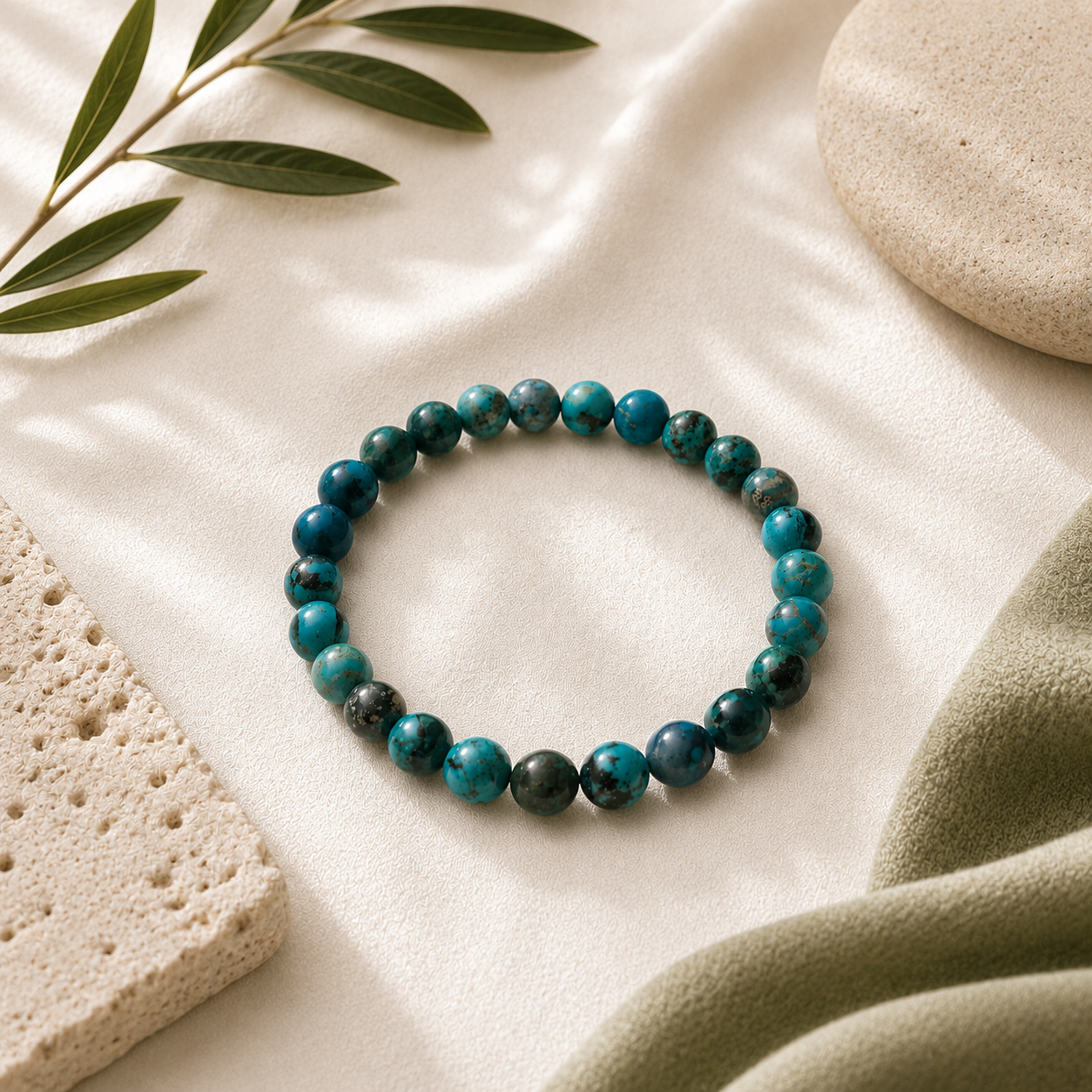 Turquoise (authentic) non-dyed Round Bead Bracelet