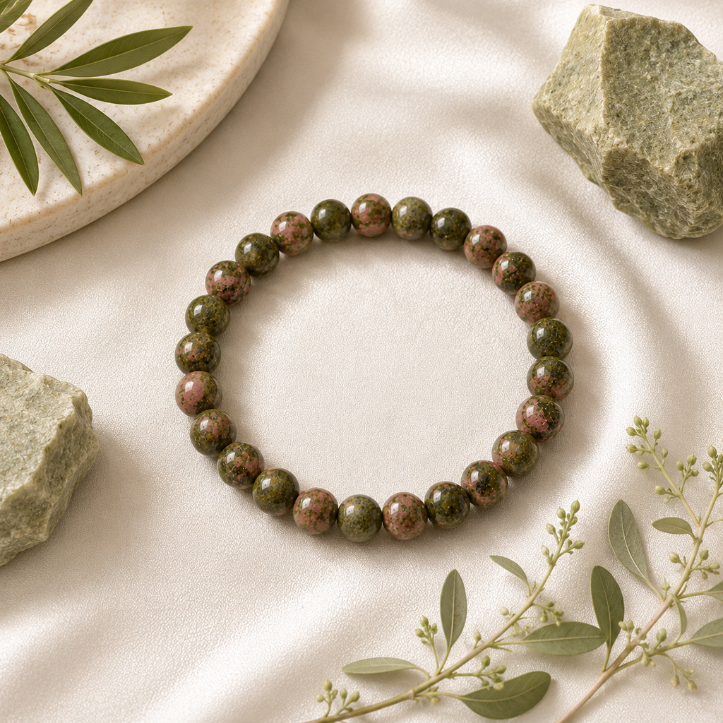 Unakite Round Bead Bracelet