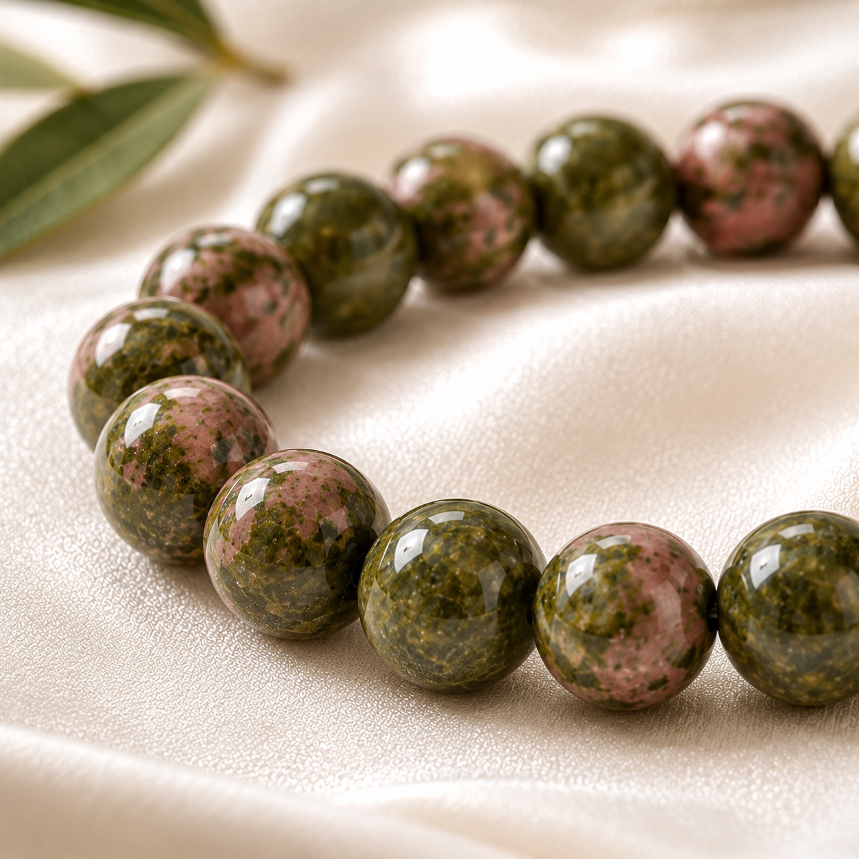 Unakite Round Bead Bracelet