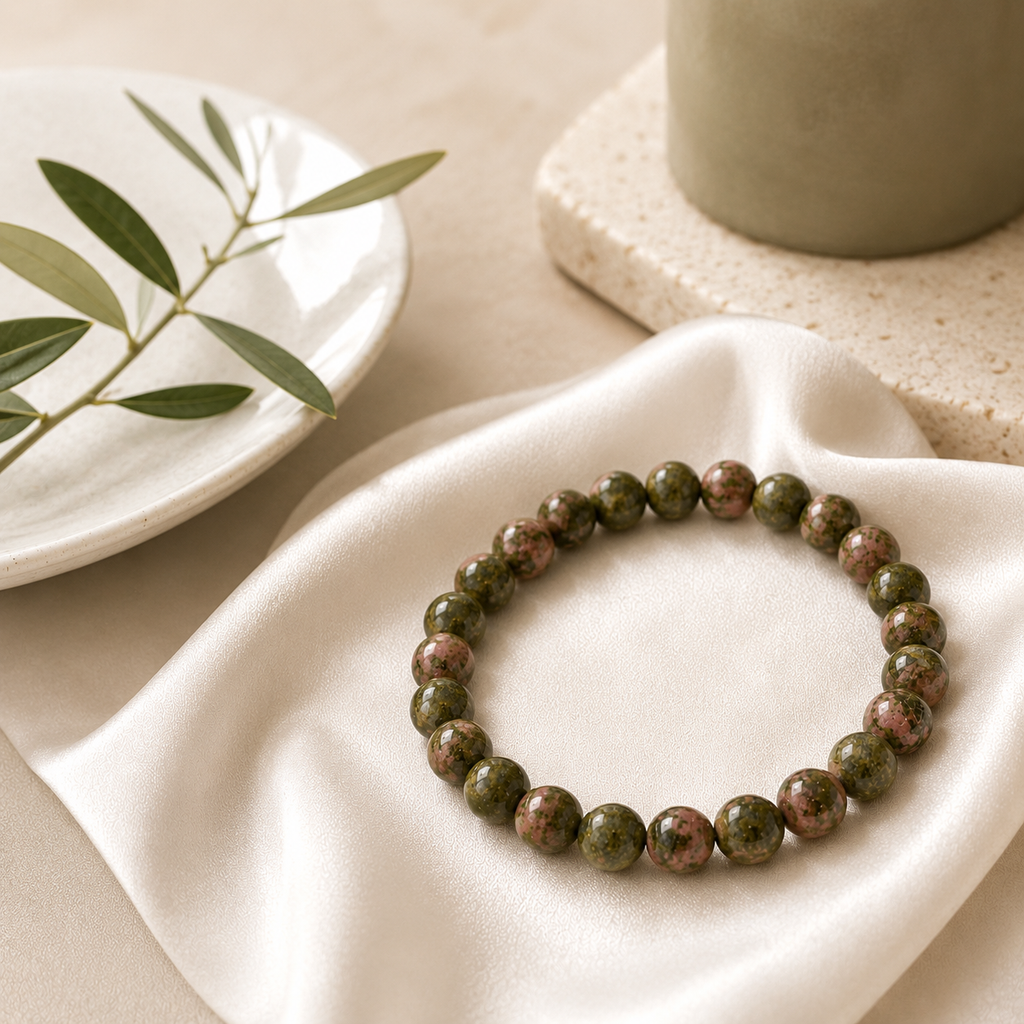 Unakite Round Bead Bracelet