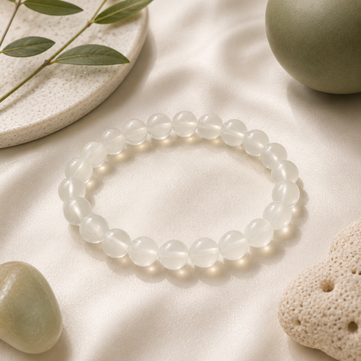 Selenite Round Bead Bracelet