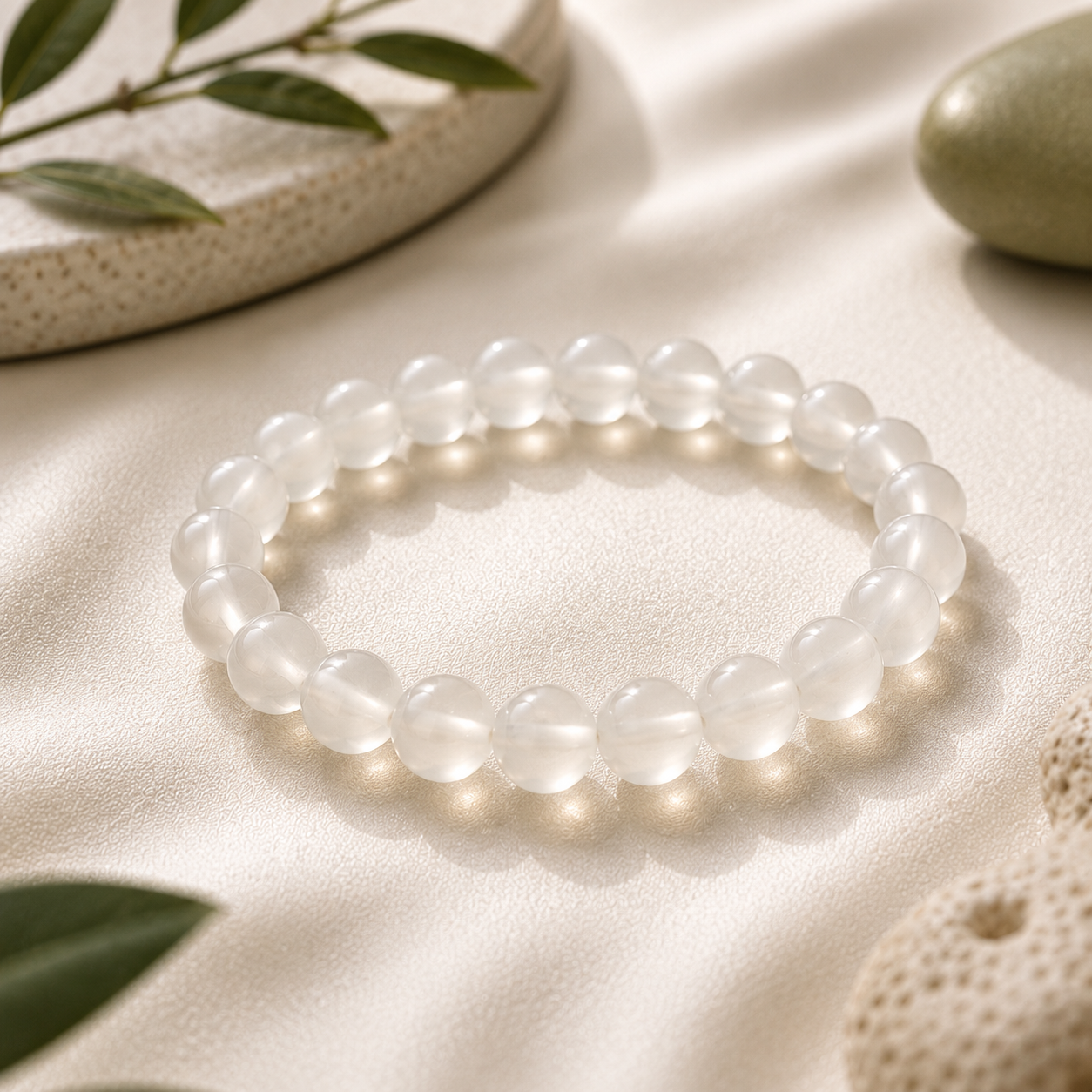 Selenite Round Bead Bracelet