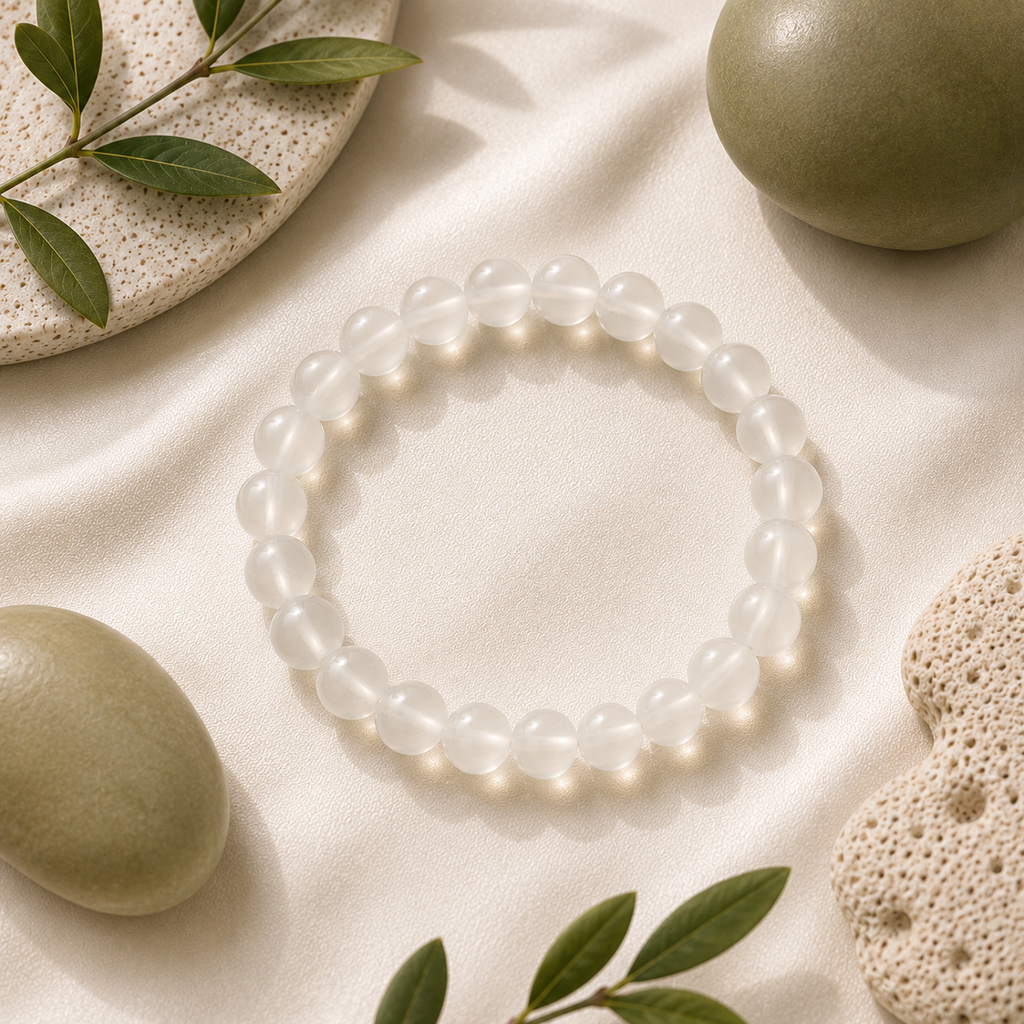 Selenite Round Bead Bracelet