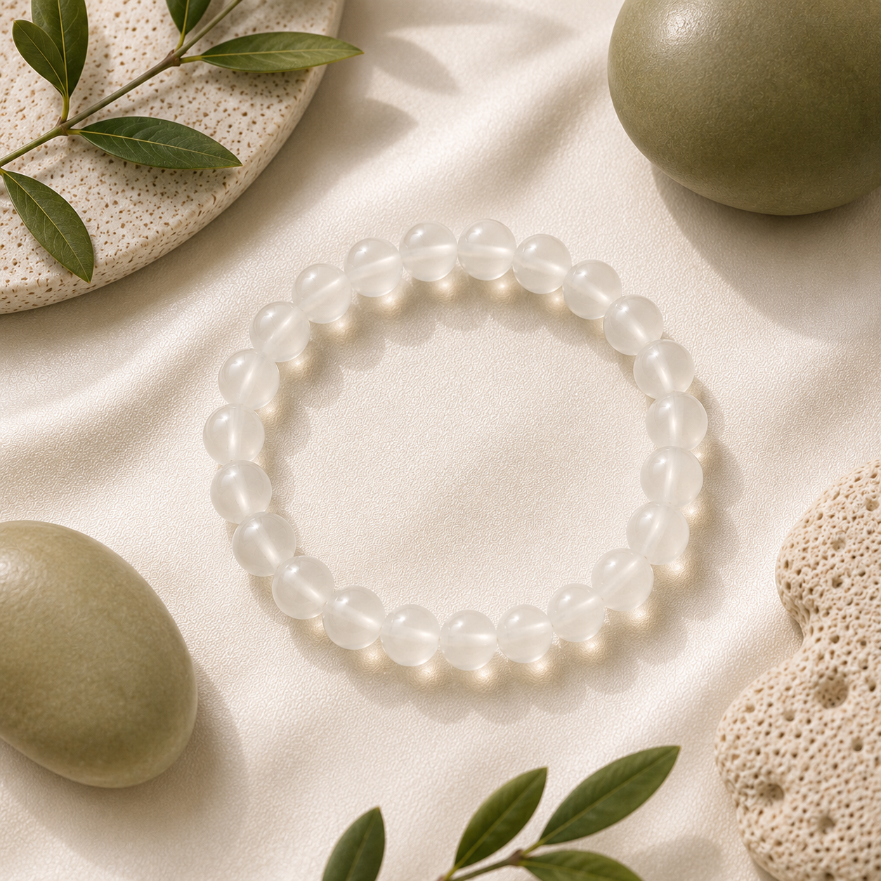 Selenite Round Bead Bracelet