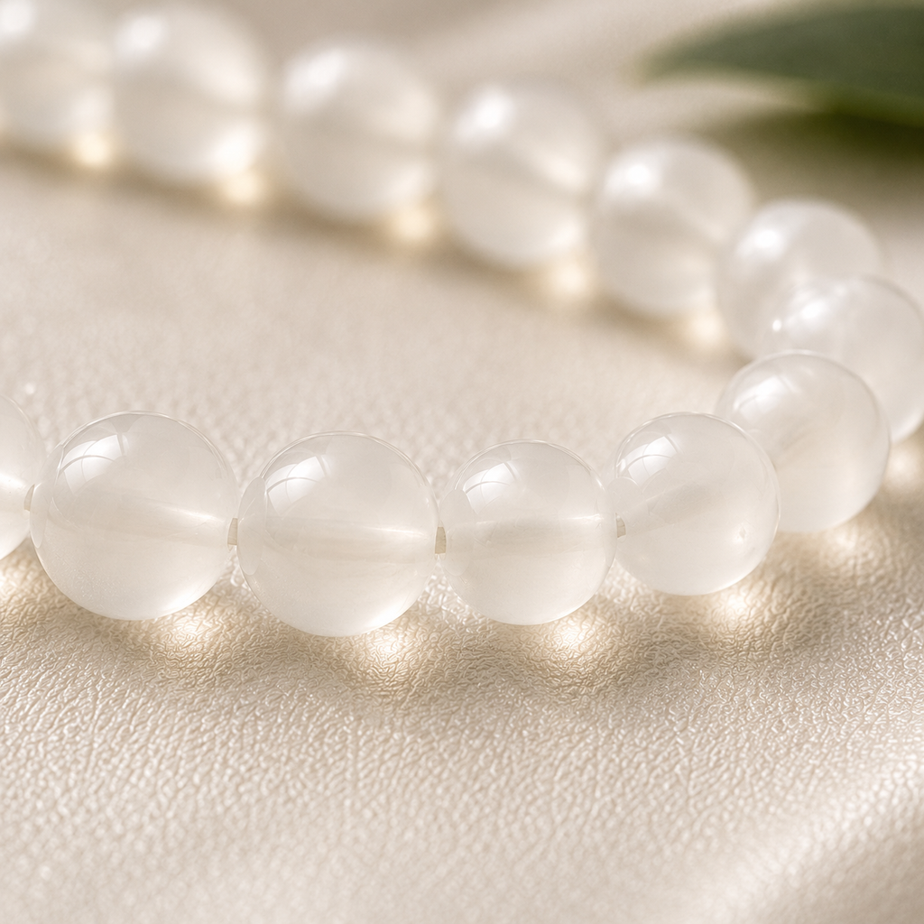 Selenite Round Bead Bracelet