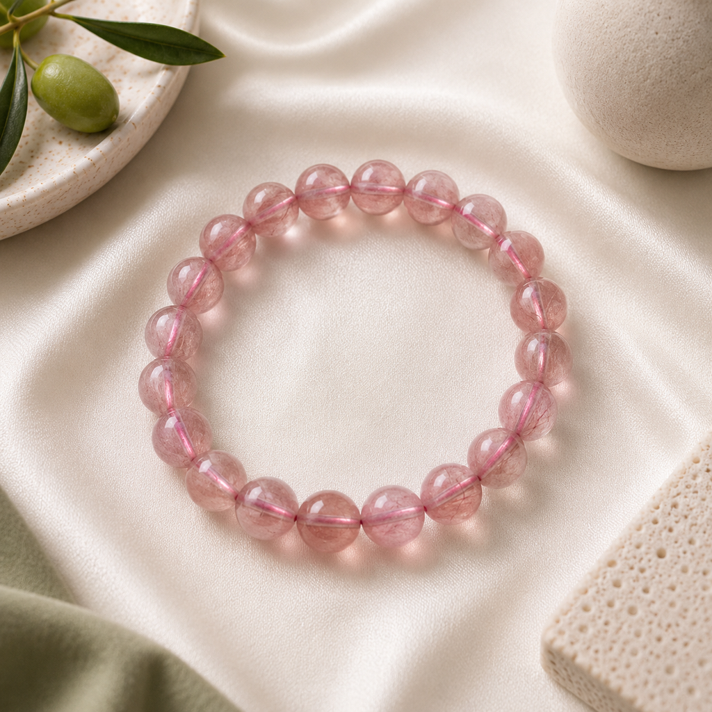 Strawberry Quartz Round Bead Bracelet