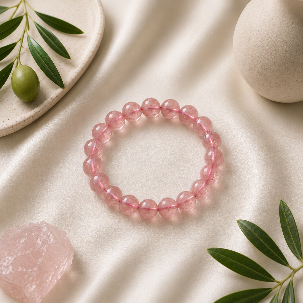 Strawberry Quartz Round Bead Bracelet