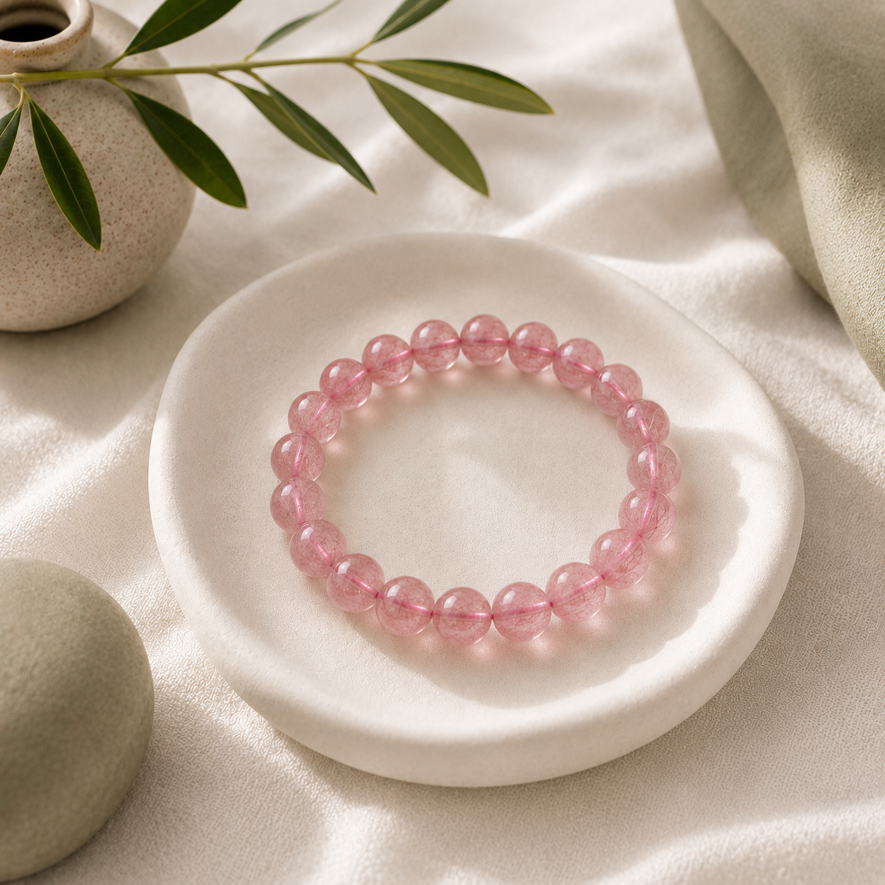 Strawberry Quartz Round Bead Bracelet
