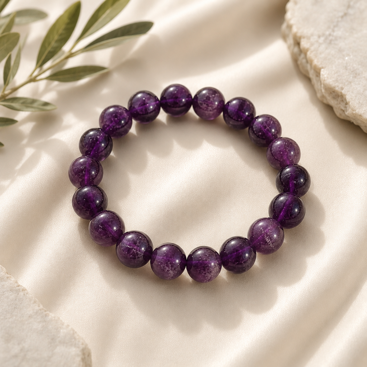 Amethyst Stone Round Bead Bracelet