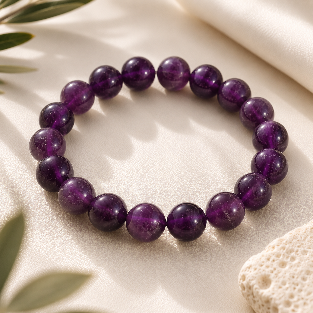 Amethyst Stone Round Bead Bracelet