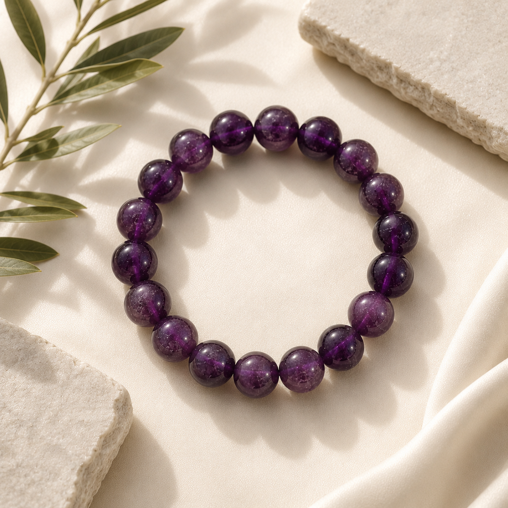 Amethyst Stone Round Bead Bracelet