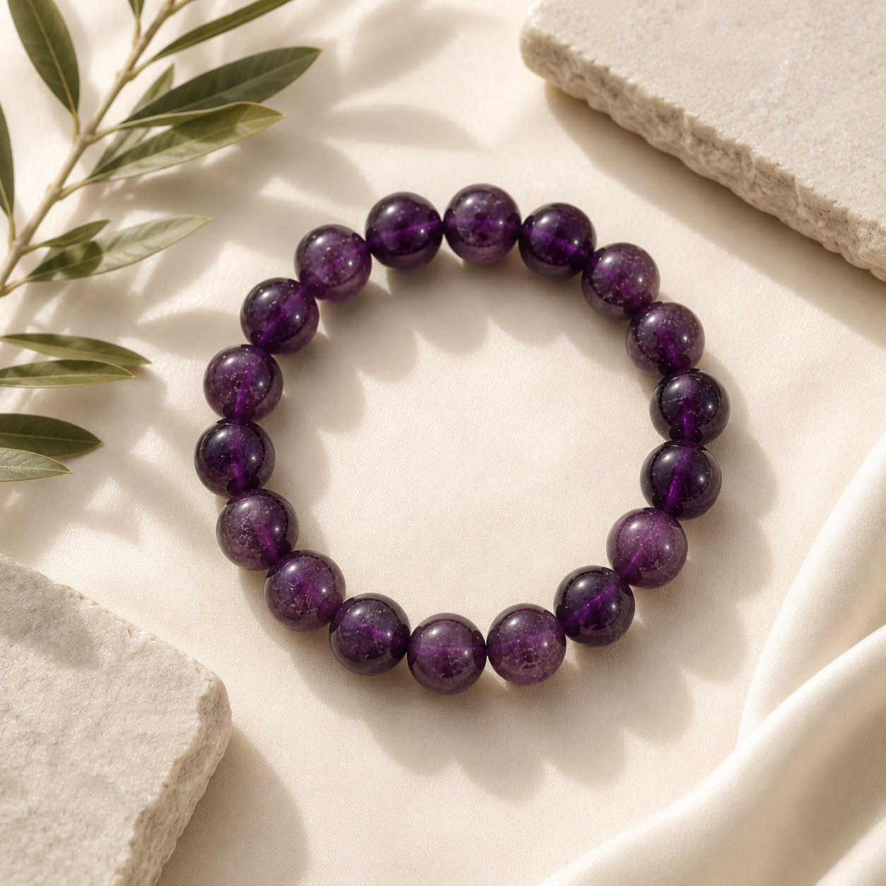 Amethyst Stone Round Bead Bracelet