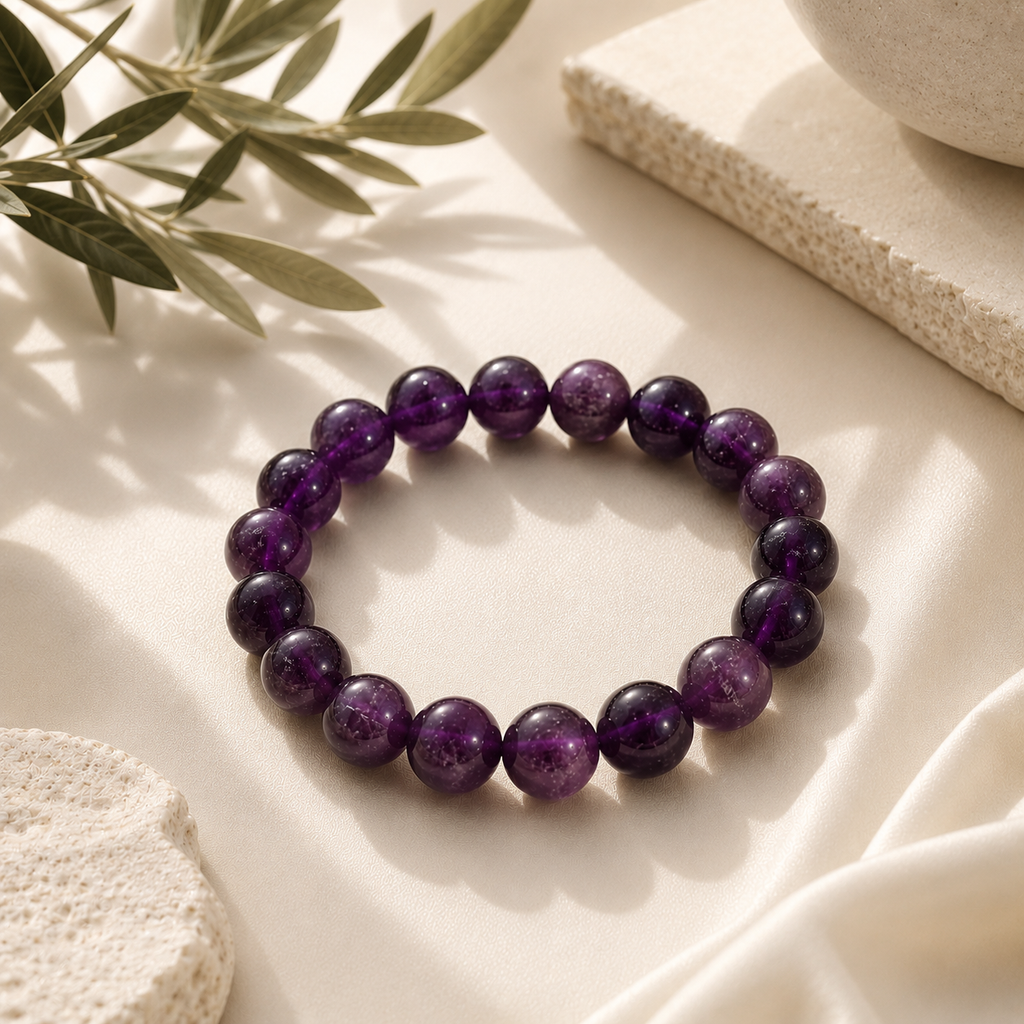 Amethyst Stone Round Bead Bracelet