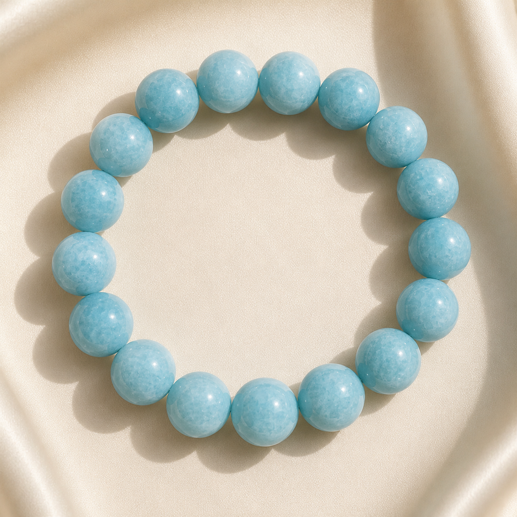 Aquamarine stone round bead bracelet