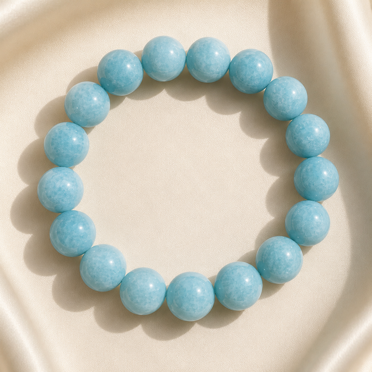 Aquamarine stone round bead bracelet