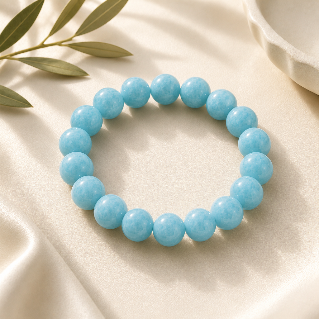 Aquamarine stone round bead bracelet