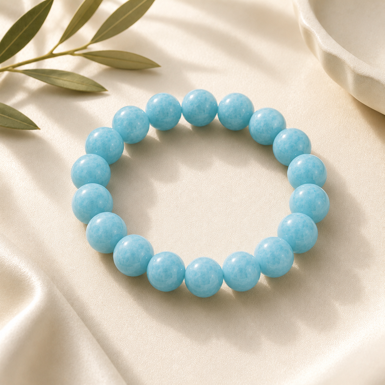 Aquamarine stone round bead bracelet