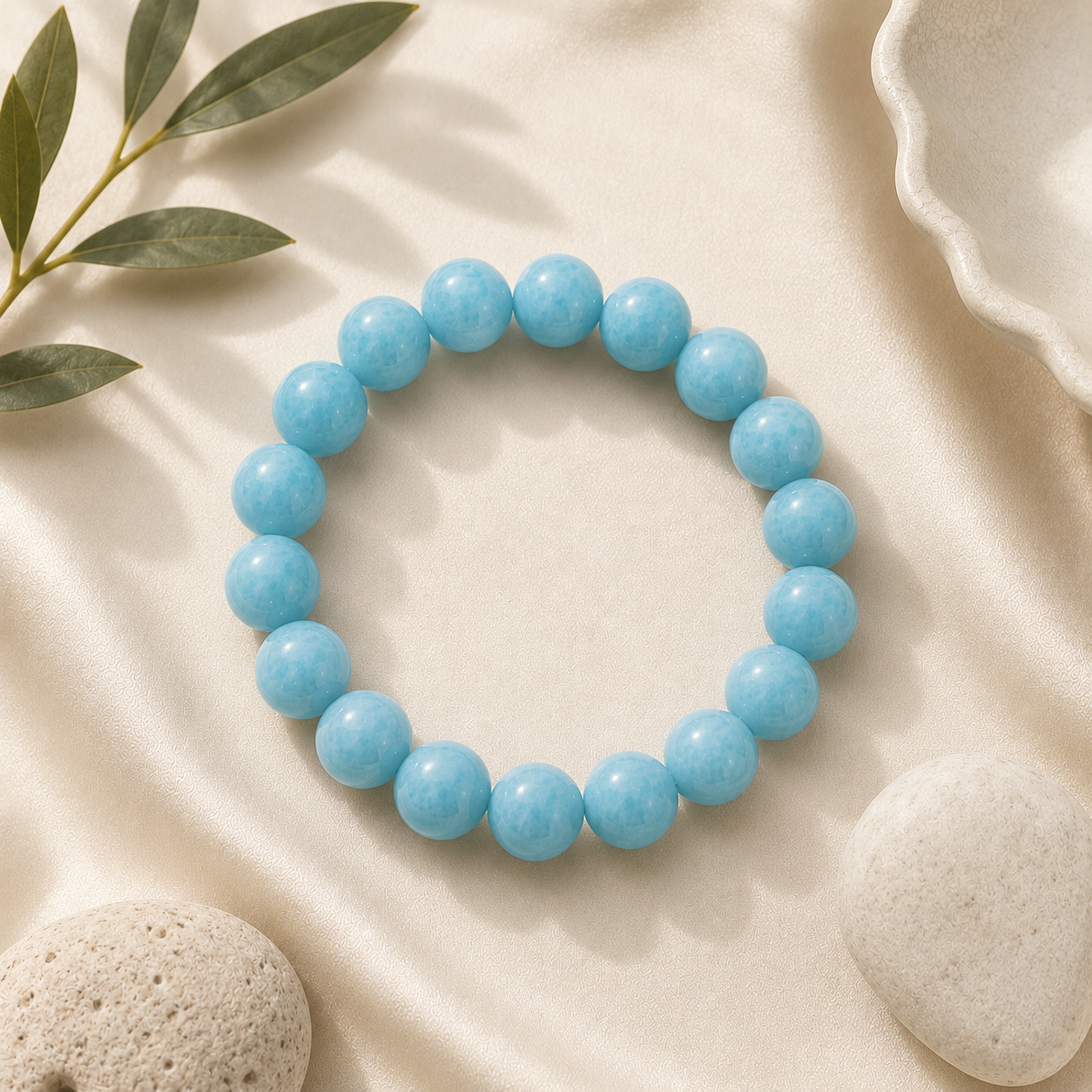 Aquamarine stone round bead bracelet