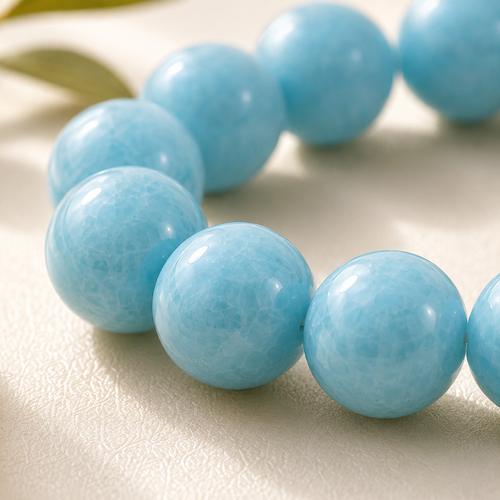 Aquamarine stone round bead bracelet