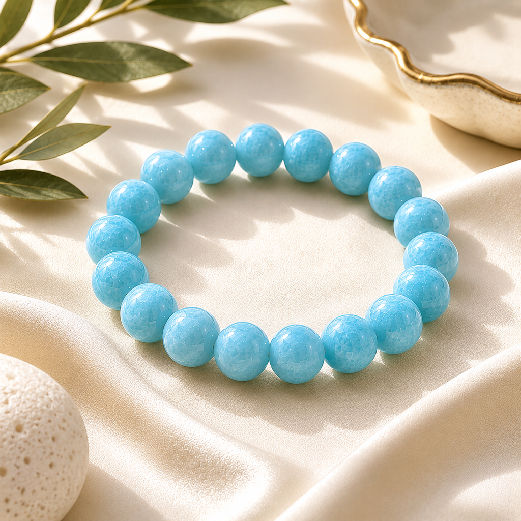 Aquamarine stone round bead bracelet