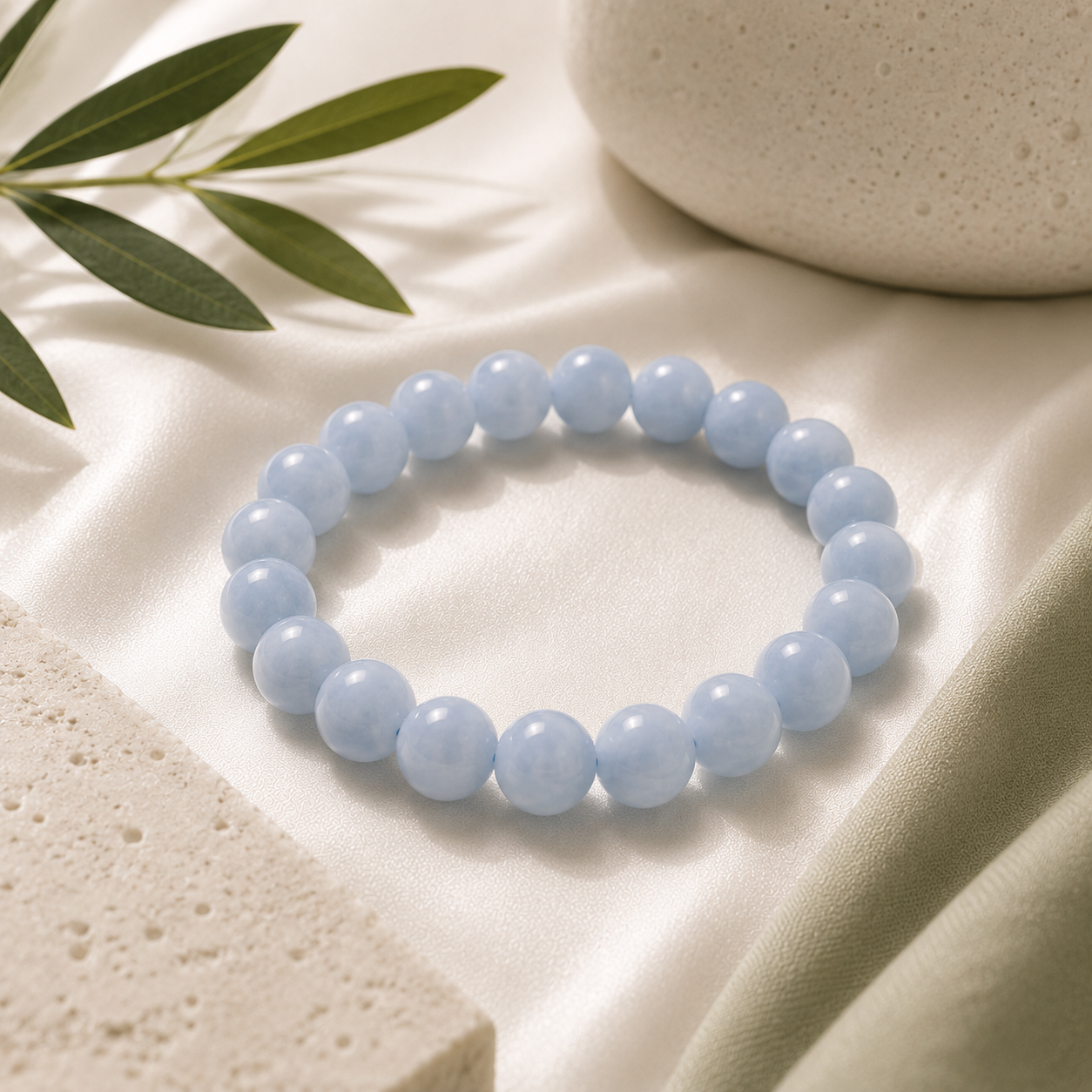 Angelite Round Bead Bracelet