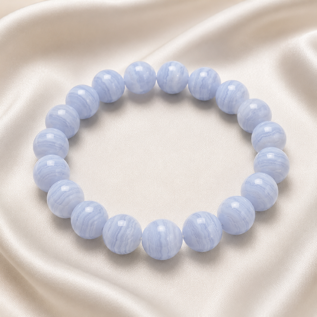 Blue Lace Agate Round Bead Bracelet