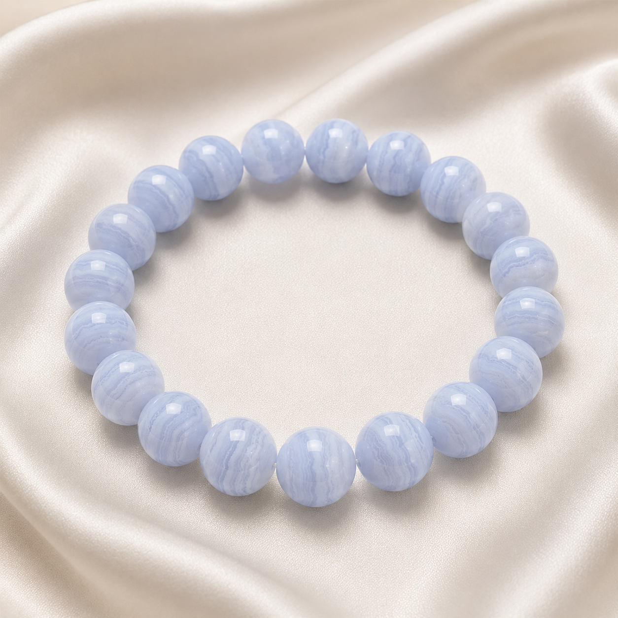 Blue Lace Agate Round Bead Bracelet