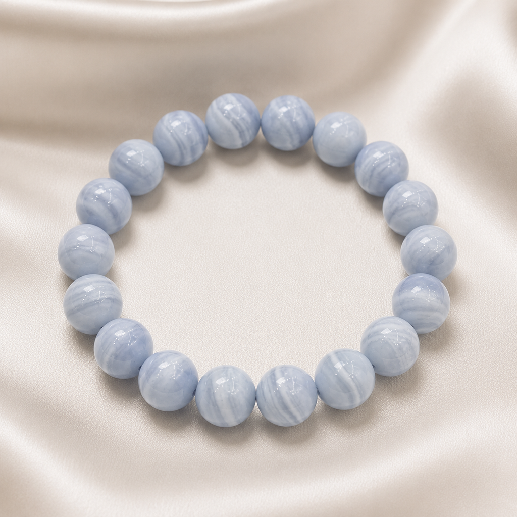 Blue Lace Agate Round Bead Bracelet