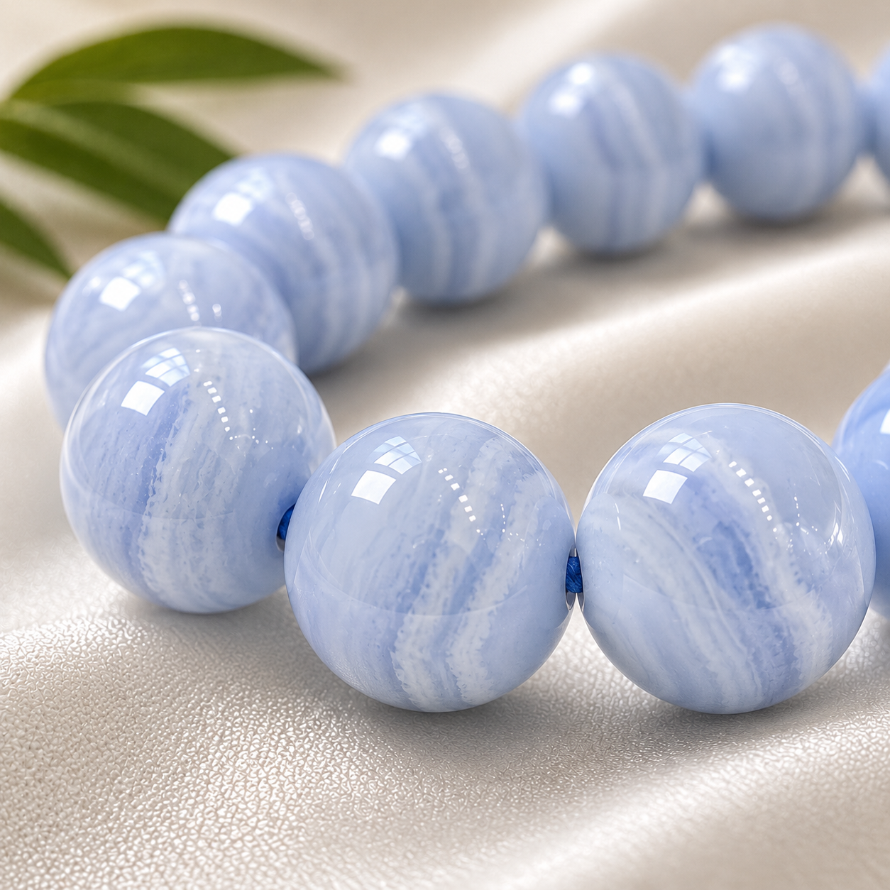 Blue Lace Agate Round Bead Bracelet