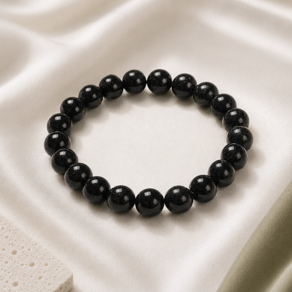 Tourmaline (Black) Round Bead Bracelet
