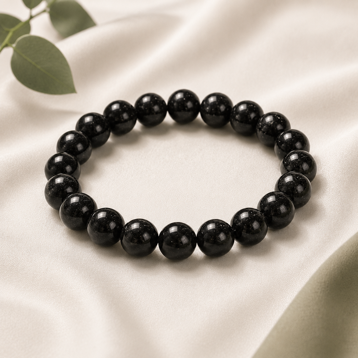 Tourmaline (Black) Round Bead Bracelet