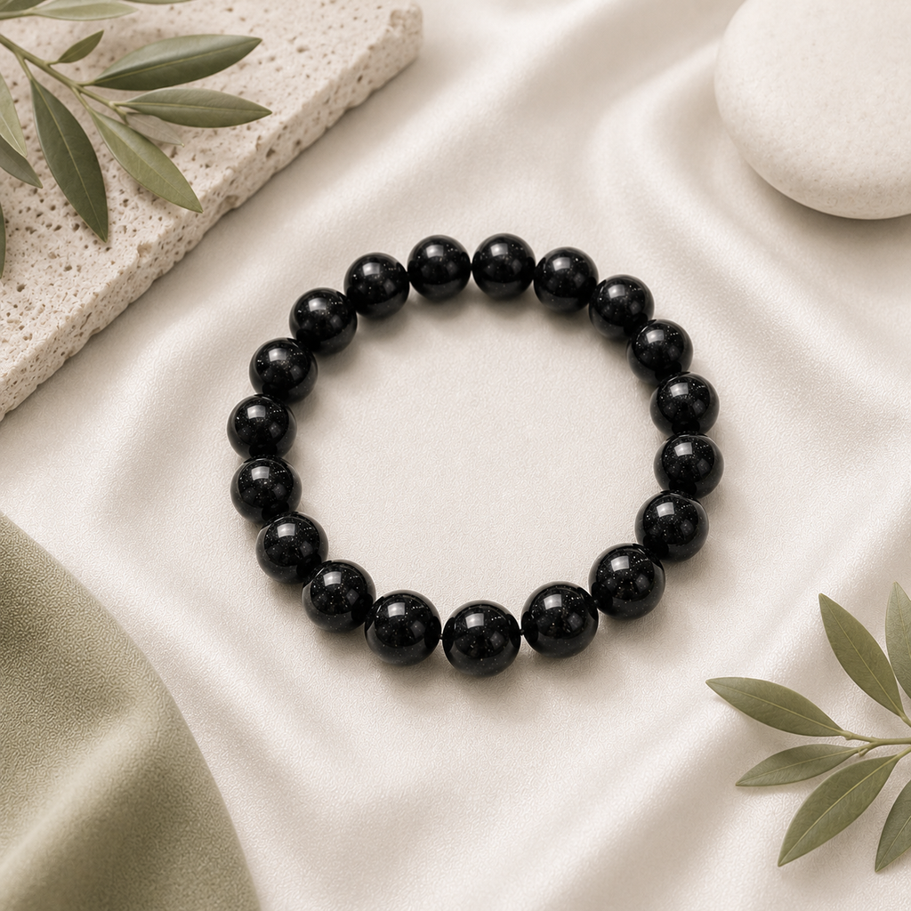 Tourmaline (Black) Round Bead Bracelet