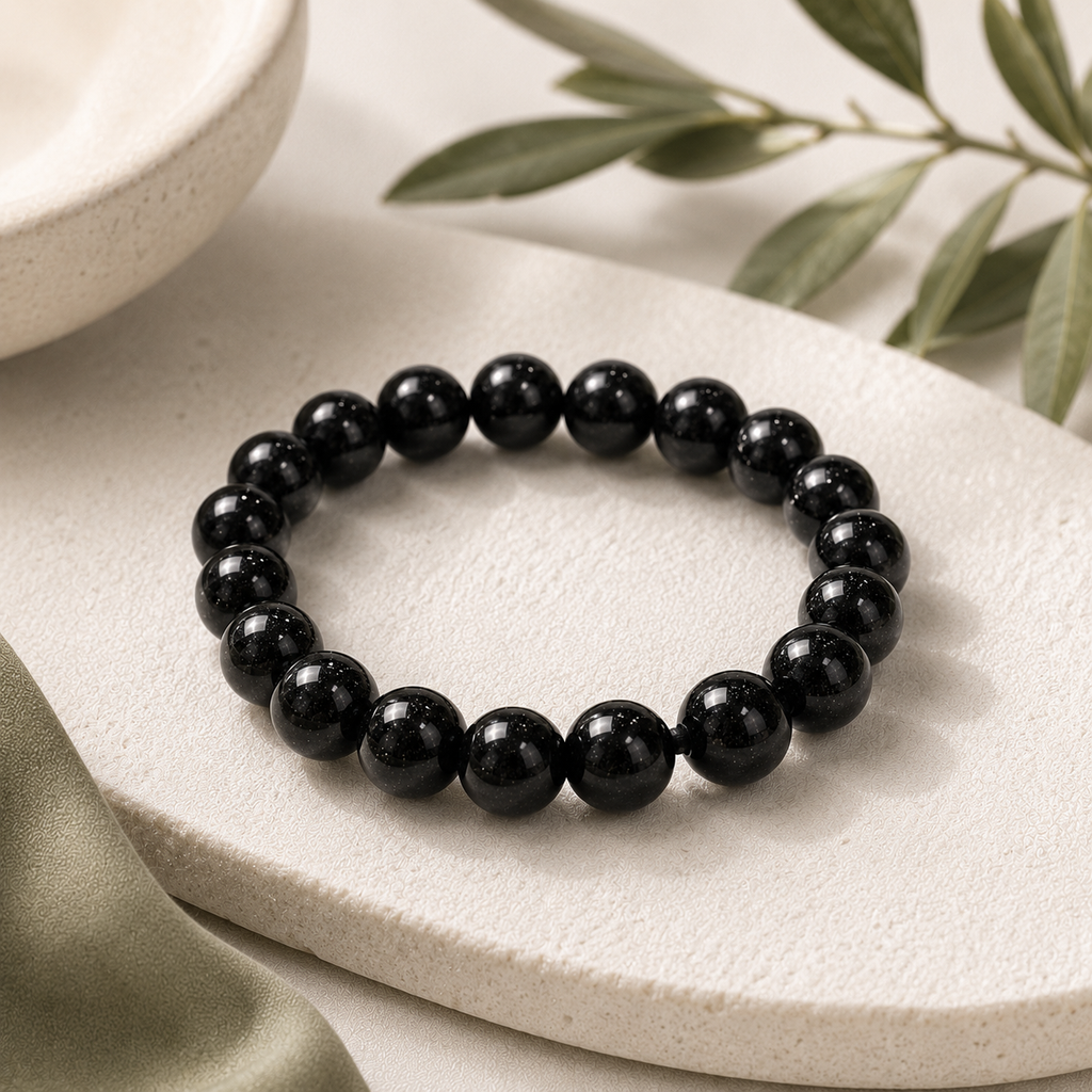 Tourmaline (Black) Round Bead Bracelet
