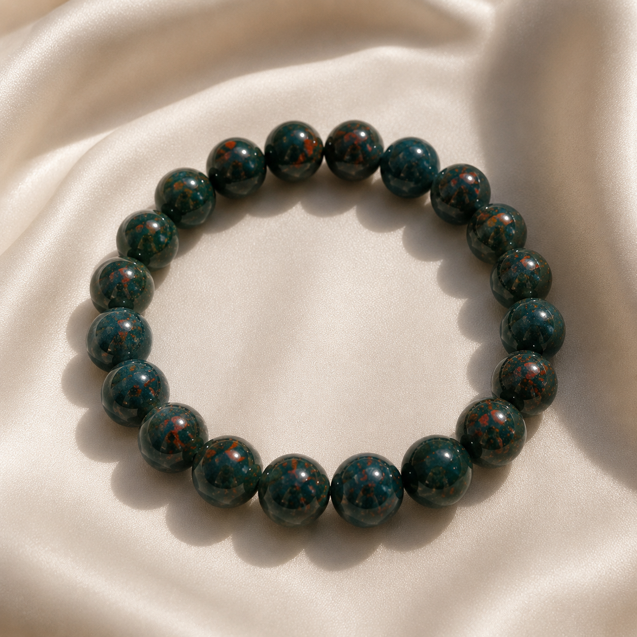 Bloodstone Round Bead Bracelet