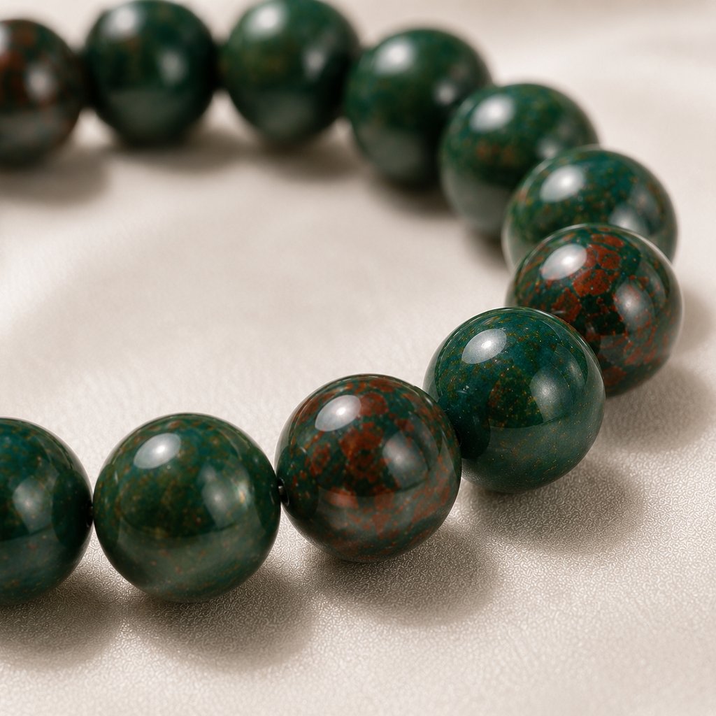 Bloodstone Round Bead Bracelet