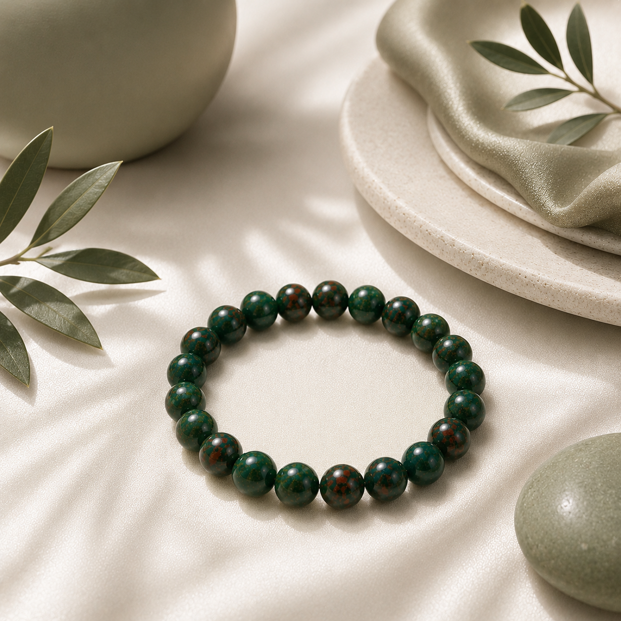 Bloodstone Round Bead Bracelet