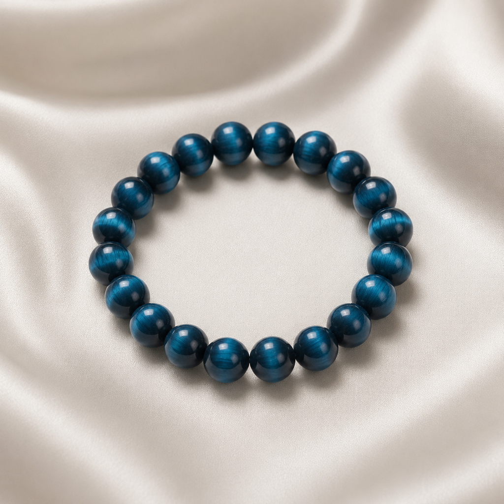 Blue Tiger Eye Round Bead Bracelet