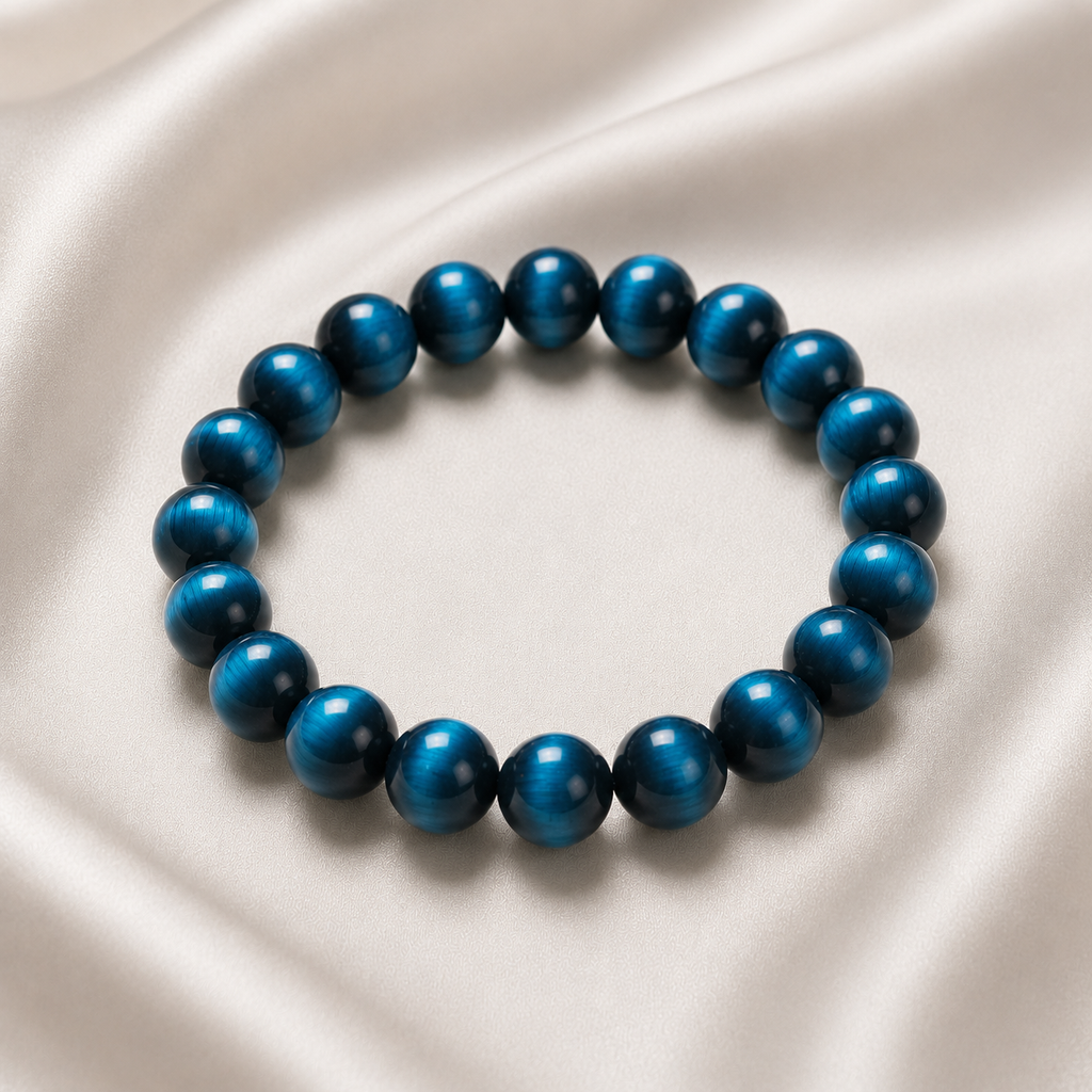 Blue Tiger Eye Round Bead Bracelet
