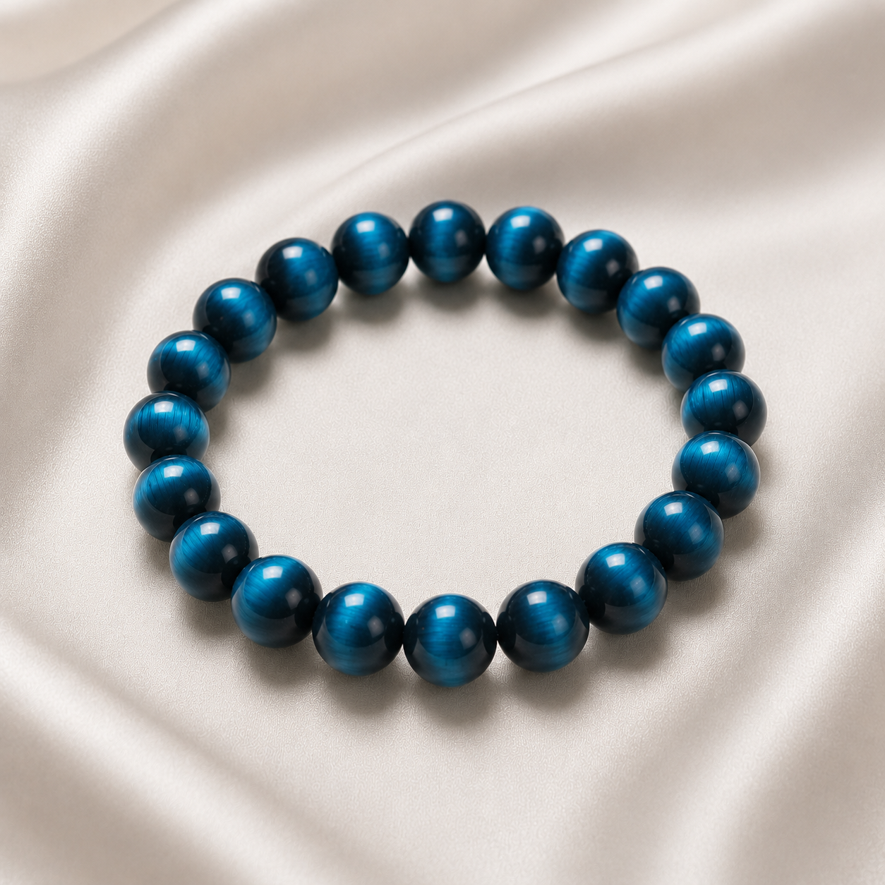 Blue Tiger Eye Round Bead Bracelet