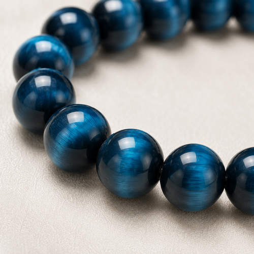 Blue Tiger Eye Round Bead Bracelet